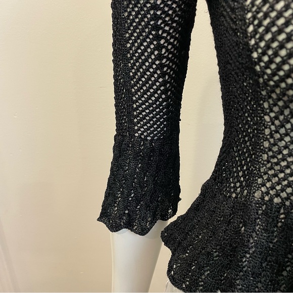 VINTAGE Y2K Water Drop Crochet Cropped Ruffle Sleeve Loose Knit Sweater - Picture 5 of 8